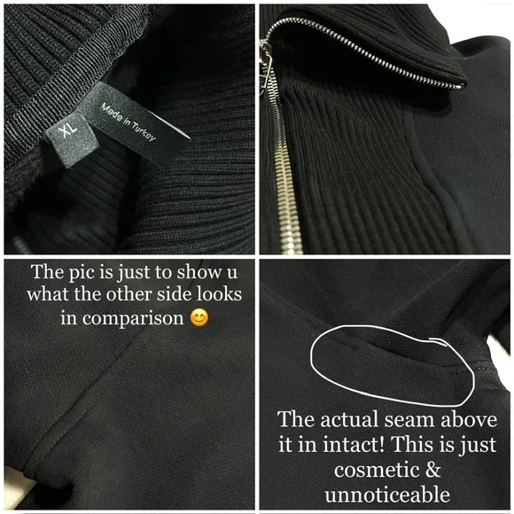 Theory Camner Quarter-Zip Funnel Neck Black Cotton Blend Pullover Sweatshirt XL - Picture 11 of 11